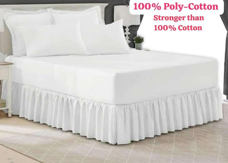 King 5Pc Poly-Cotton 2in1 Frilled Sheet Set, 1x Sheet, 2x Standard, 2x Conti Pillowcases - White