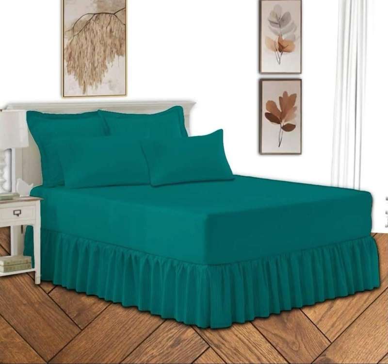 Double 5Pc Poly-Cotton 2in1 Frilled Sheet Set, 1 Sheet, 2 Standard, 2 Conti Pillowcases - Dark Green