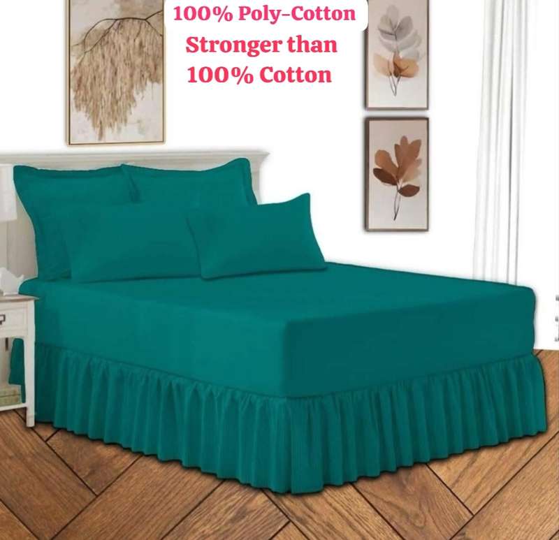 Double 5Pc Poly-Cotton 2in1 Frilled Sheet Set, 1 Sheet, 2 Standard, 2 Conti Pillowcases - Dark Green