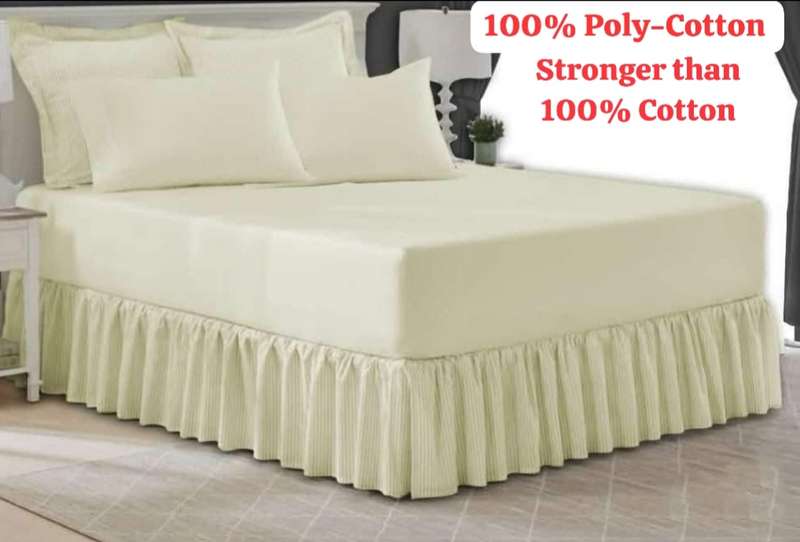 King 5Pc Poly-Cotton 2in1 Frilled Sheet Set, 1 Sheet, 2 Standard, 2 Conti Pillowcases - Cream