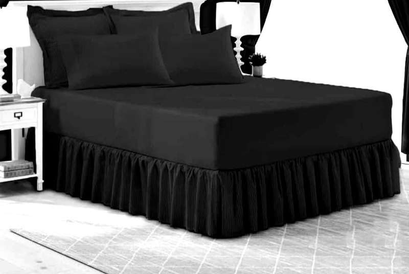 Double 5Pc Poly-Cotton 2in1 Frilled Sheet Set, 1 Sheet, 2 Standard, 2 Conti Pillowcases - Black