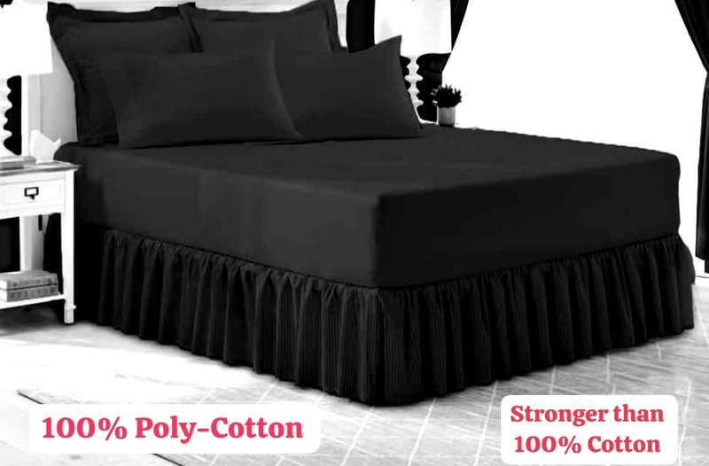 Double 5Pc Poly-Cotton 2in1 Frilled Sheet Set, 1 Sheet, 2 Standard, 2 Conti Pillowcases - Black
