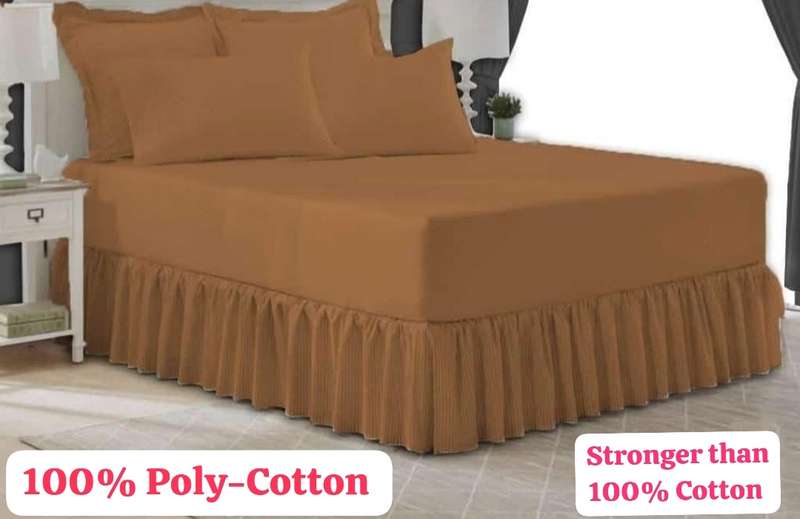 King 5Pc Poly-Cotton 2in1 Frilled Sheet Set, 1 Sheet, 2 Standard, 2 Conti Pillowcases - Brown