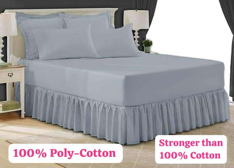 Double 5Pc Poly-Cotton 2in1 Frilled Sheet Set, 1x Sheet, 2x Standard, 2x Conti Pillowcases - Grey