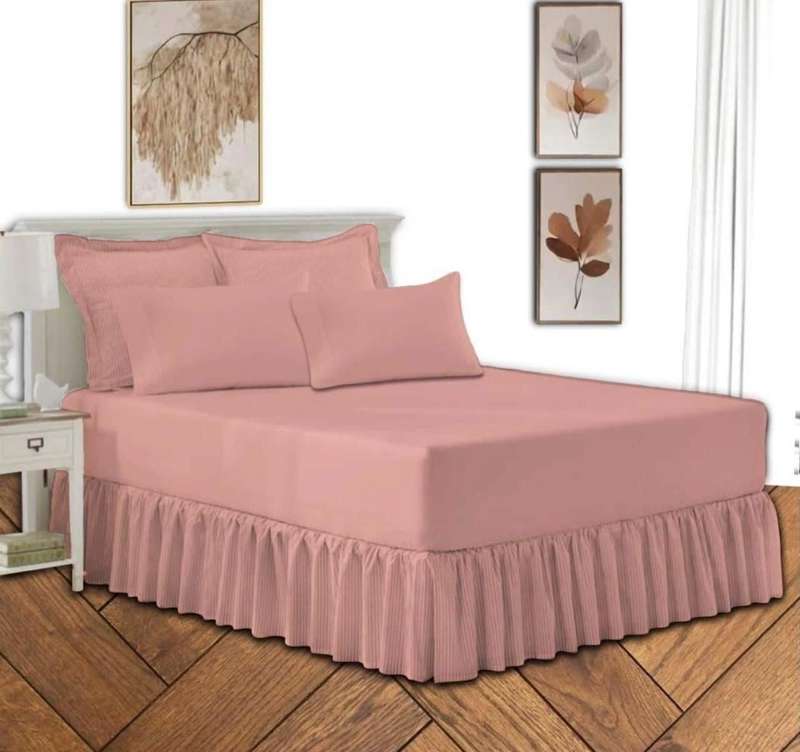 Queen 5Pc Poly-Cotton 2in1 Frilled Sheet Set, 1 Sheet, 2 Standard, 2 Conti Pillowcases - Peach