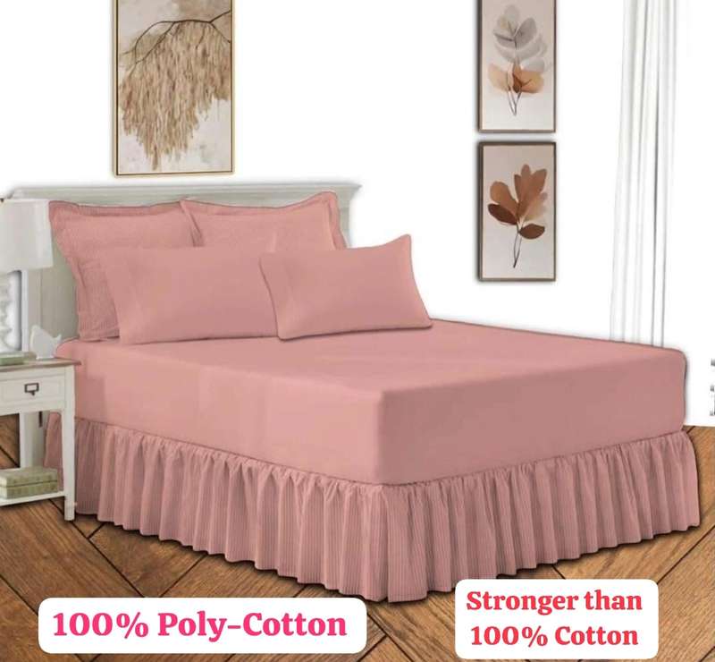 Queen 5Pc Poly-Cotton 2in1 Frilled Sheet Set, 1 Sheet, 2 Standard, 2 Conti Pillowcases - Peach