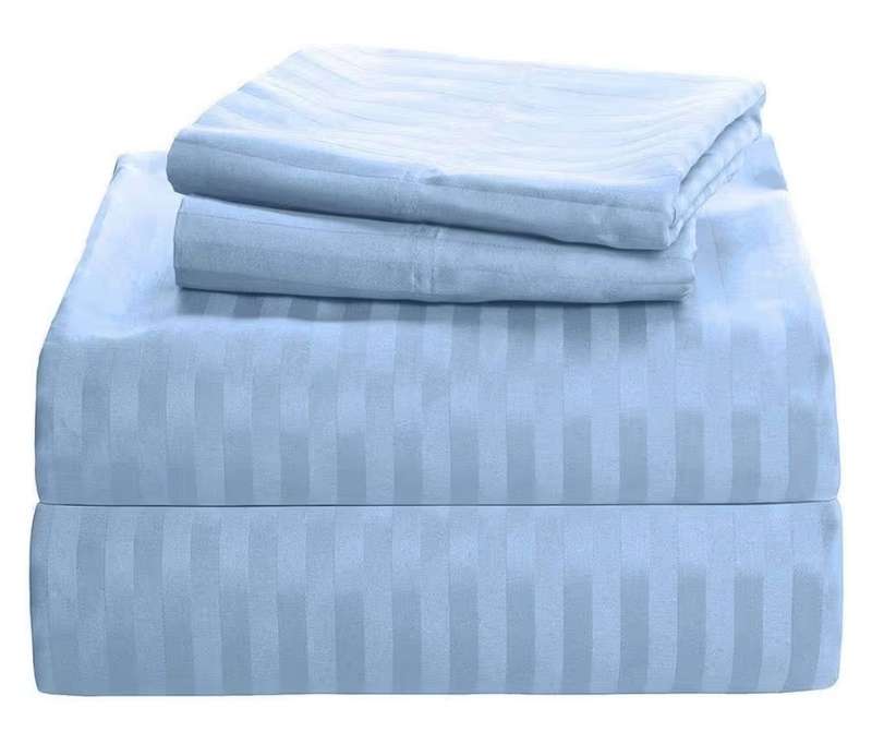 4pc Queen Sheet Set, includes 1 Flat sheet, 1 Fitted sheet and 2 Std Pillowcases, Baby Blue Lined