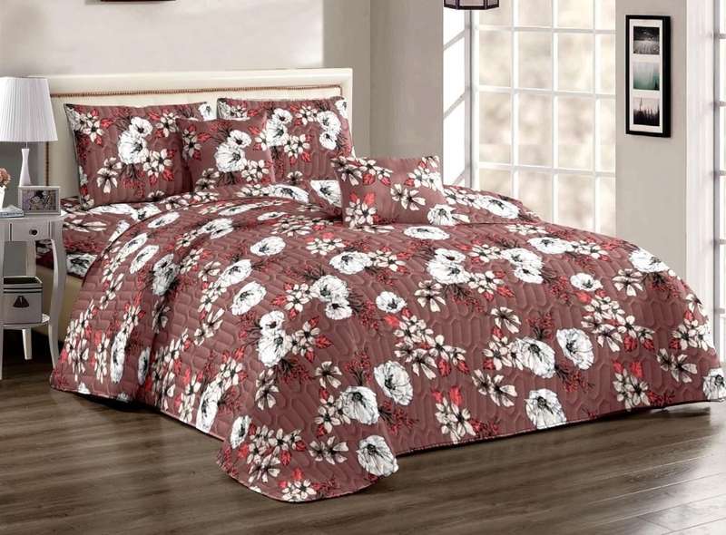 5Pc Super King Quilt Set, 1 Bedspread, 2 Quilted Standard + 2 Quilted Conti pillow cases