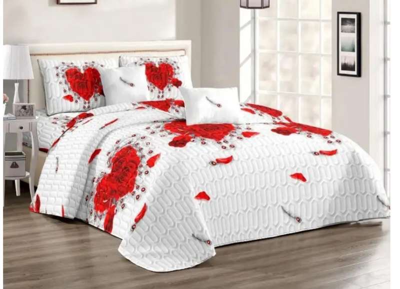 5Pc Super King Quilt Set, 1 SK Bedspread, 2 Quilted Standard + 2 Quilted Cont pillow cases
