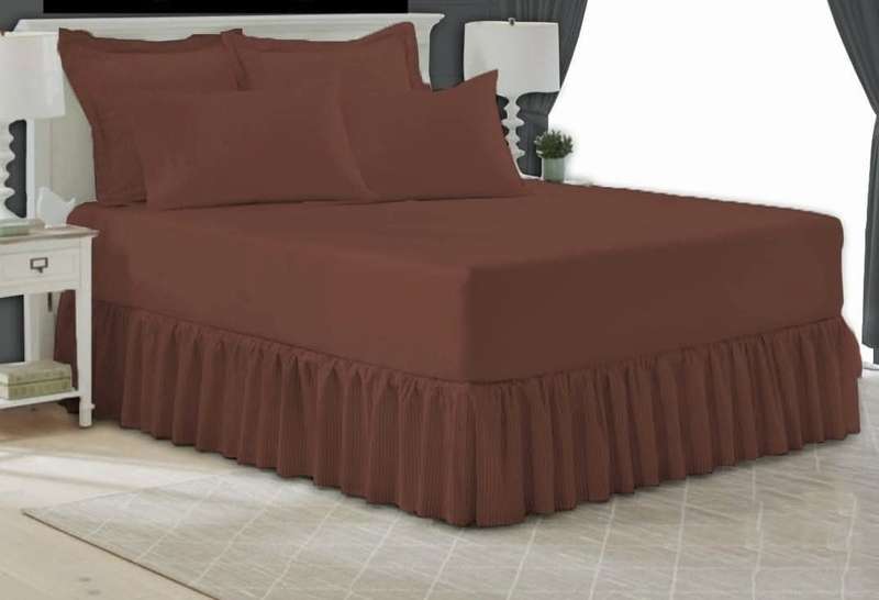 Queen or Double Poly-Cotton Frilled Sheet Set, 1 Sheet, 2 Std, 2 Conti Pillowcases - Dark Brown