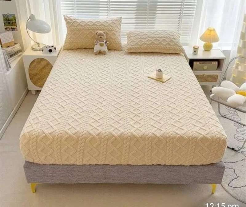3Pc King Geometric Mattress Protector Set, with 2 Std Pillowcases, Choose your colour