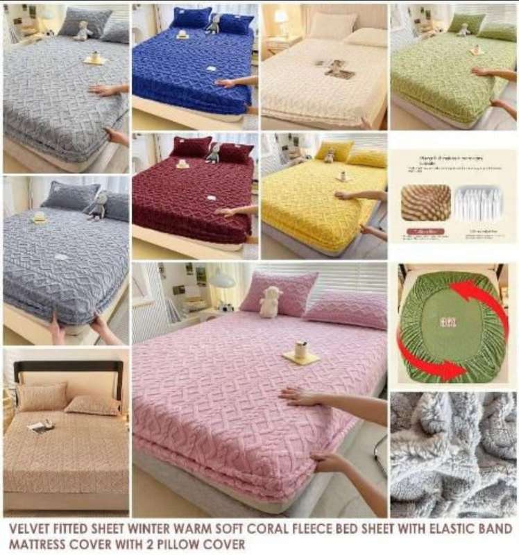 3Pc King Geometric Mattress Protector Set, with 2 Std Pillowcases, Choose your colour
