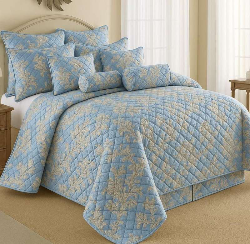 9 Piece Exclusive Flowered Bedspread Set, Queen Size, also available in Double size