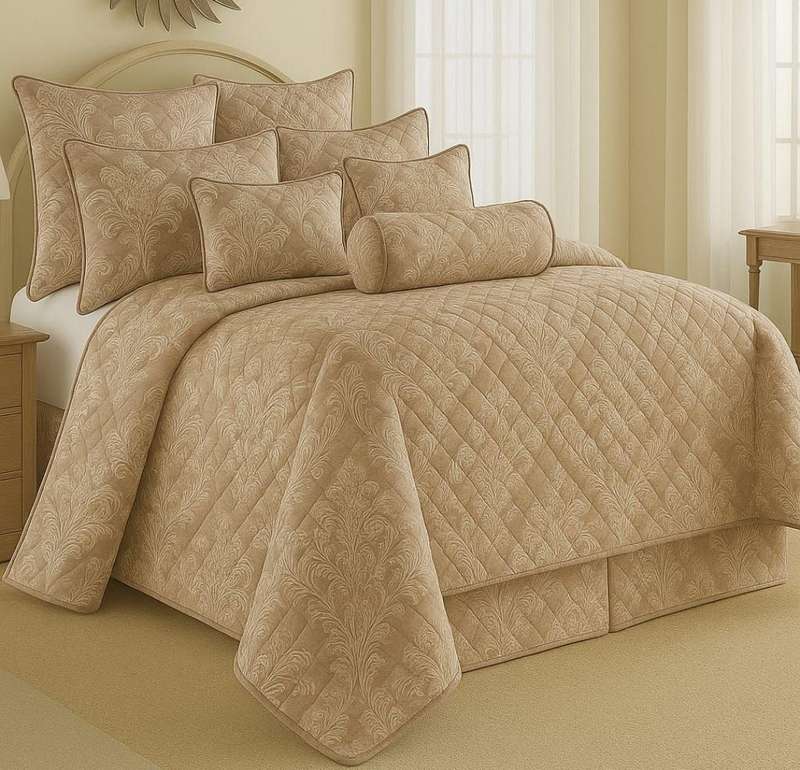 9 Piece Exclusive Flowered Bedspread Set, Queen Size, also available in Double size