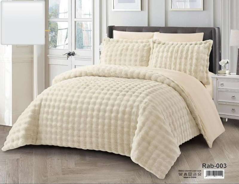 3 Piece Exclusive Rabbit Fur Duvet Cover Set, with Zip, Queen Size
