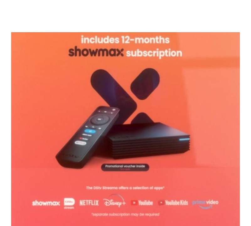 Combo Deal, R1200 Showmax Voucher* + DSTV Streama TV Box, Netflix, Prime Video, Showmax