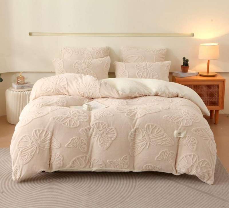 5Pc Butterfly Geometric Sherpa Fleece Comforter Set, Choose Colour and size (Queen or Double)