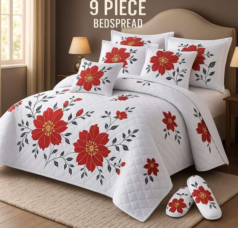 9 Piece Exclusive King size Bedspread Set, also available in Queen size