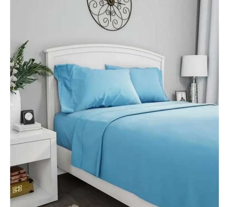 4pc Double sheet set, includes 1x flat sheet, 1 x fitted sheet and 2 pillow cases, Sky Blue