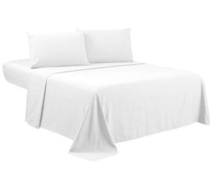 4Pc 100% Cotton Queen Sheet Set, Incl 1 Flat sheet, 1 Fitted sheet and 2 Std pillowcases, White
