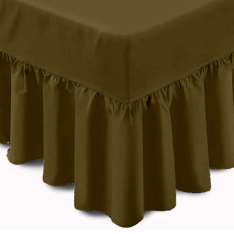 Queen or Double Poly-Cotton Frilled Sheet Set, 1 Sheet, 2 Std, 2 Conti Pillowcases - Dark Brown