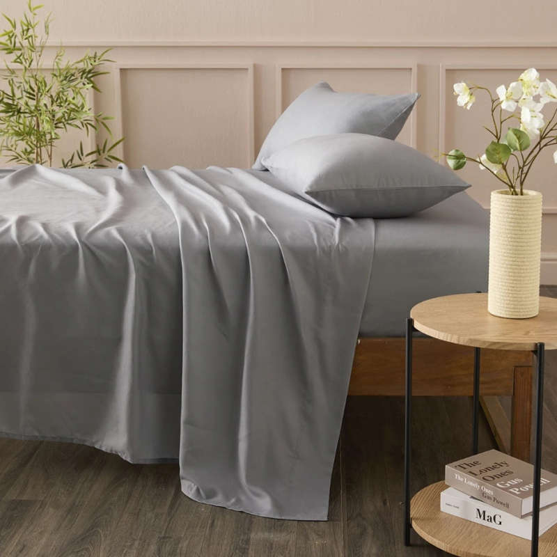 4pc Queen Sheet Set, incl 1 Flat + 1 Fitted sheet, 2 Std pillowcases, Grey, also in Double size