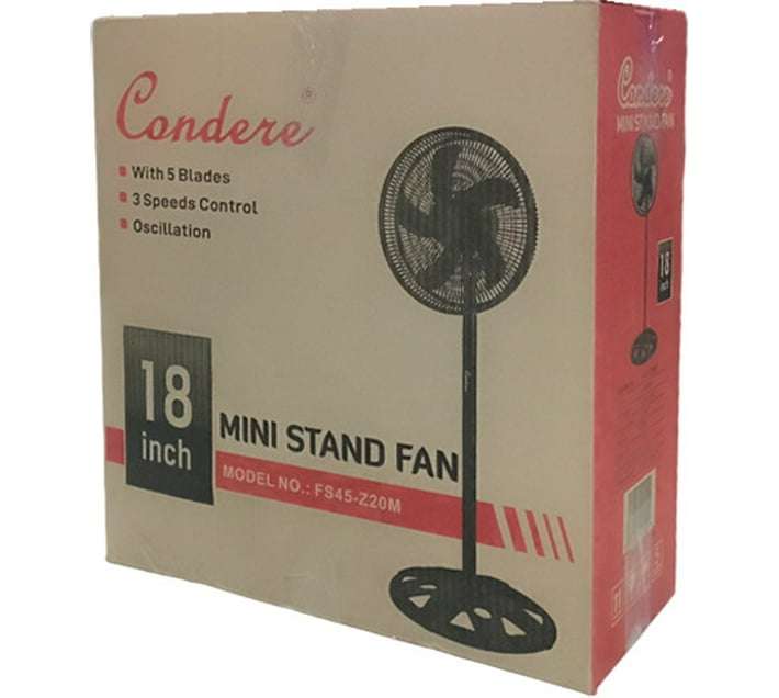 Condere 18" Stand Fan, Oscillating, 3 Speeds Control, 5 Blades