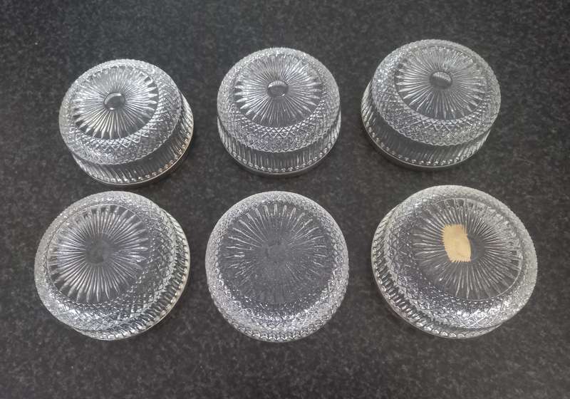 6X LEAD CRYSTAL FRUIT BOWLS WITH SILVER PLATED RING AROUND THE TOP - MADE IN ENGLAND