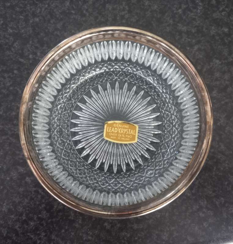6X LEAD CRYSTAL FRUIT BOWLS WITH SILVER PLATED RING AROUND THE TOP - MADE IN ENGLAND