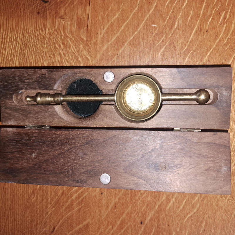 Brass tot measure made by Randall Wicomb in box