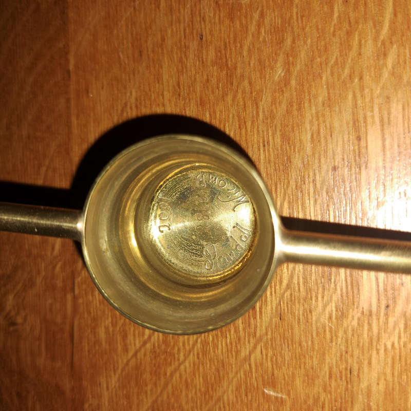 Brass tot measure made by Randall Wicomb in box