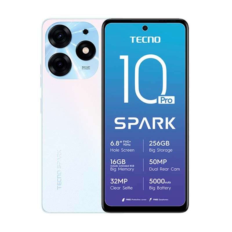 Tecno Spark 10 Pro Dual Sim | 256GB | 16GB RAM | 50MP Camera | Pearl White