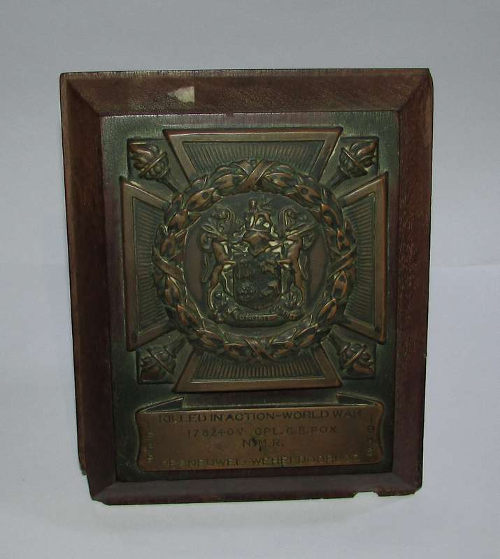 World War Two Death Plague to:CPL G.B.Fox Natal Mounted Rifles