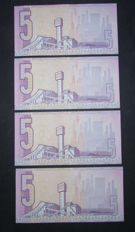 Republic of South African : CL Stals Five Rand Notes ( 4 In Sequence )