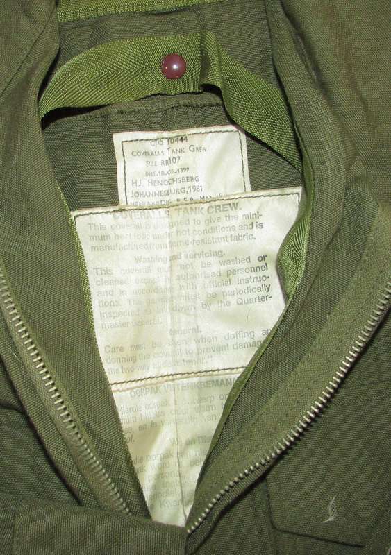 SADF - Tank Crew Coverall ( Top Condition ) Owned and Signed by Brig Eddie Viljoen