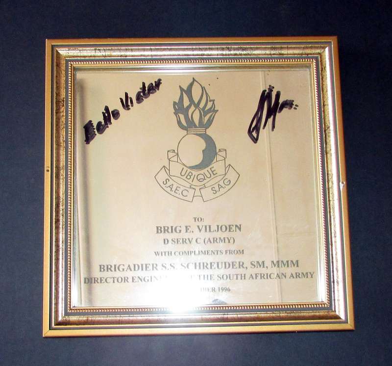 SADF - Engineers Plaque Owned and Signed by Brig Eddie Viljoen