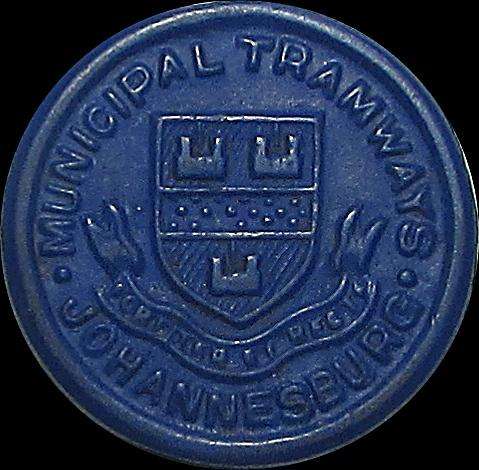 1912-21 Johannesburg Municipal 1 1/2 Penny Blue Tramways Token Hern#306b1