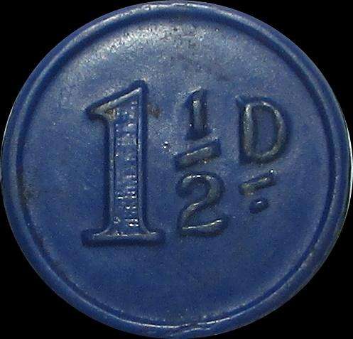 1912-21 Johannesburg Municipal 1 1/2 Penny Blue Tramways Token Hern#306b1
