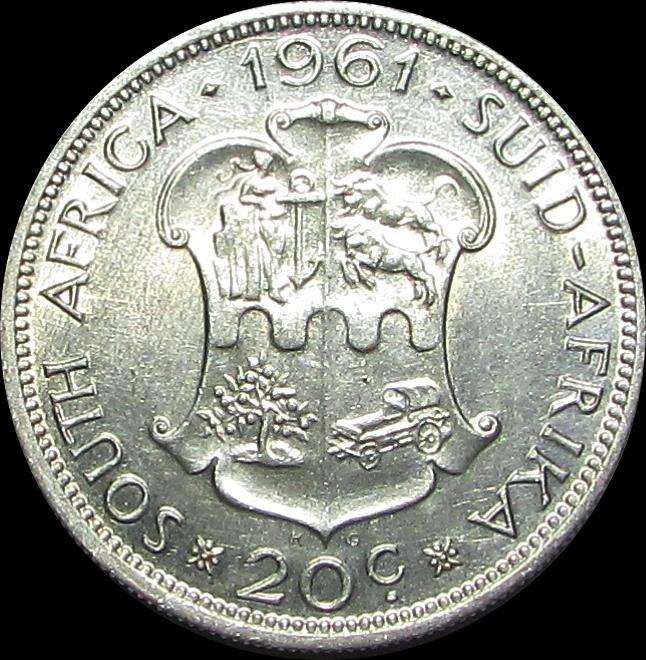 Republic of South Africa 1961 Silver 20 Cent