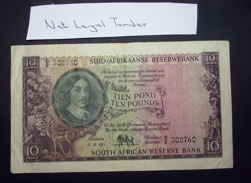 Union of South Africa :MH De Kock 10 Pound Banknote