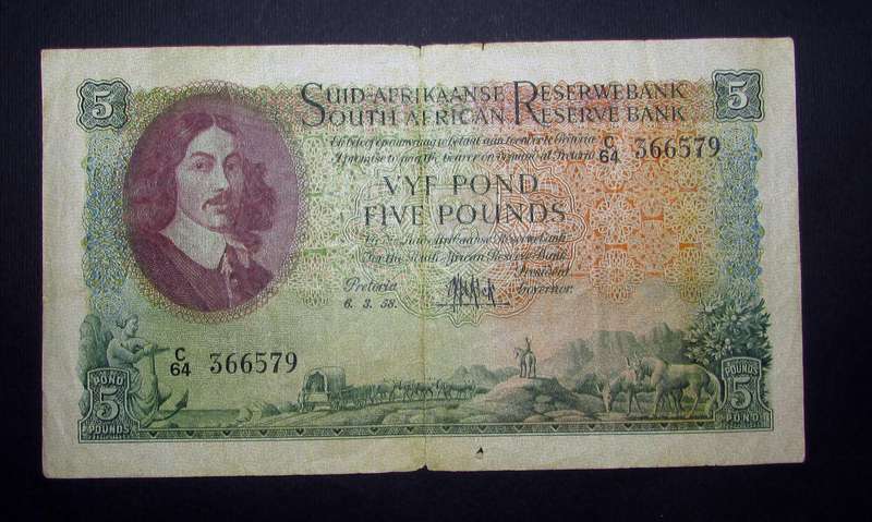 Union of South Africa :MH De Kock 5 Pound Banknote