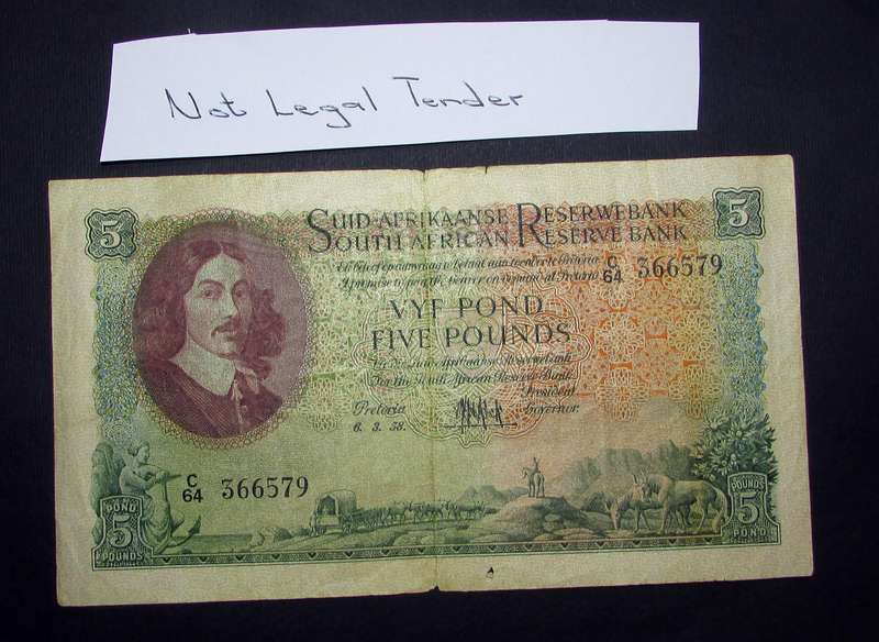 Union of South Africa :MH De Kock 5 Pound Banknote