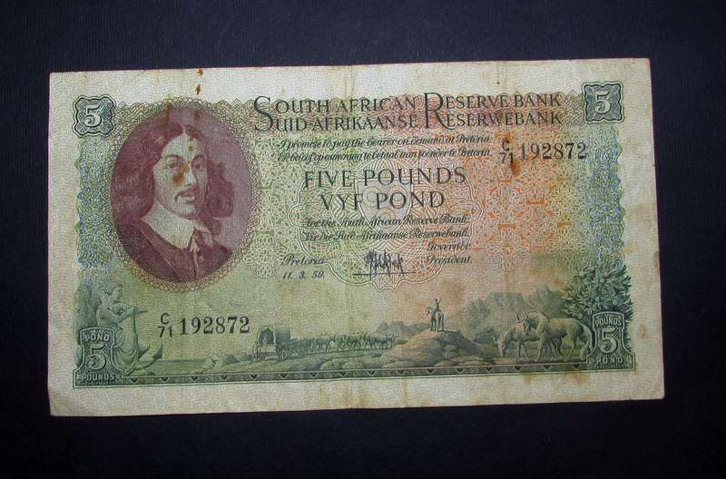 Union of South Africa :MH De Kock 5 Pound Banknote