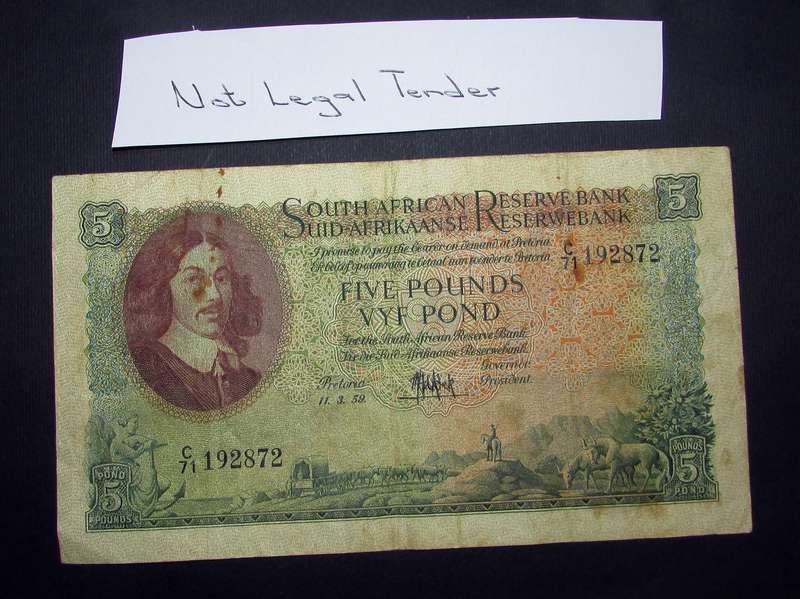 Union of South Africa :MH De Kock 5 Pound Banknote