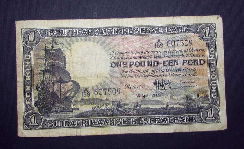 Union of South Africa :MH De Kock 1 Pound Banknote