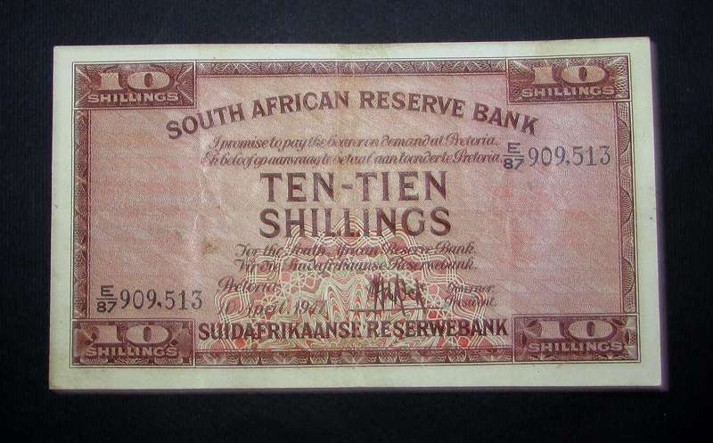 Union of South Africa :De Kock 10 Shillings Banknote