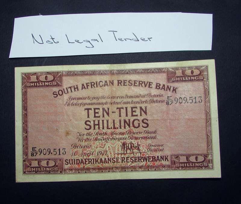 Union of South Africa :De Kock 10 Shillings Banknote