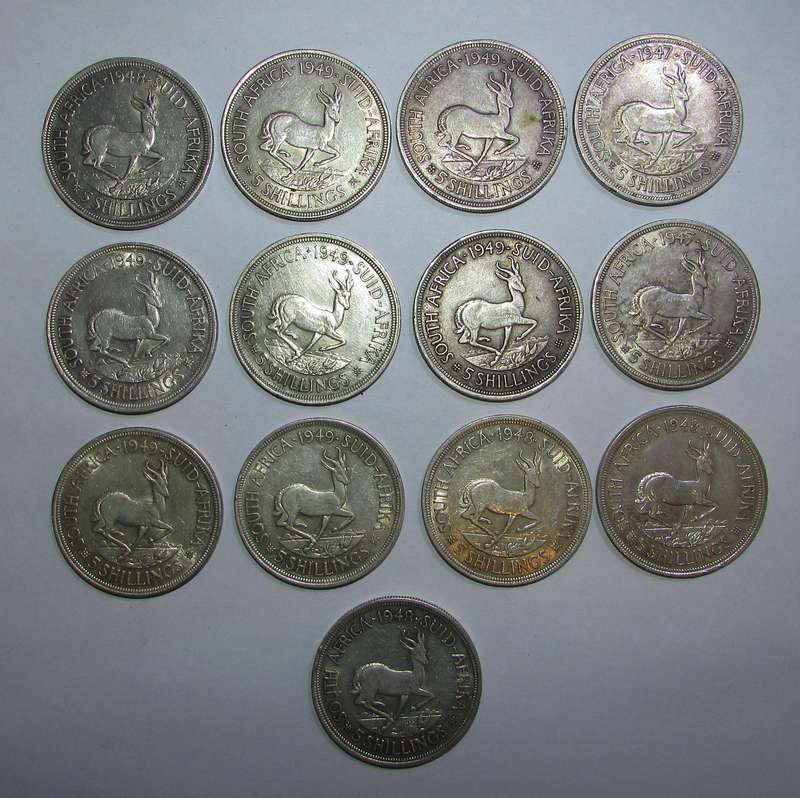 Union of South Africa - Collection of 13 80% Silver Crowns