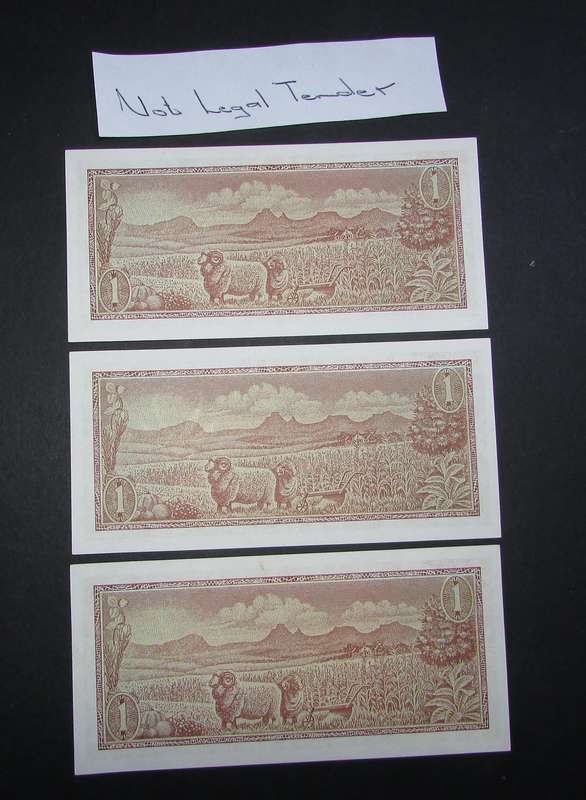 Republic of South Africa - De Jongh One Rand Banknotes in Sequence