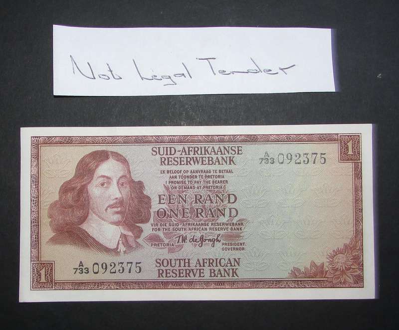 Republic of South Africa - De Jongh One Rand Note